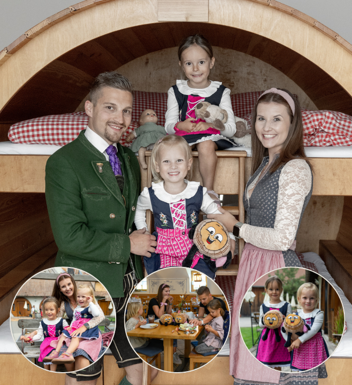 Familienfass mit Heurigenschmankerl mit zwei Kindern