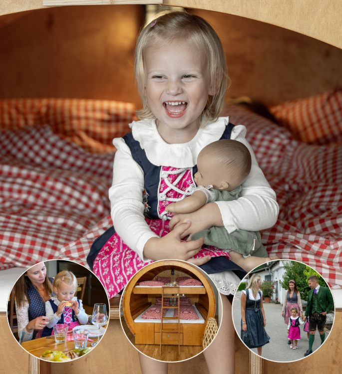 Familienfass mit Heurigenschmankerl mit einem Kind